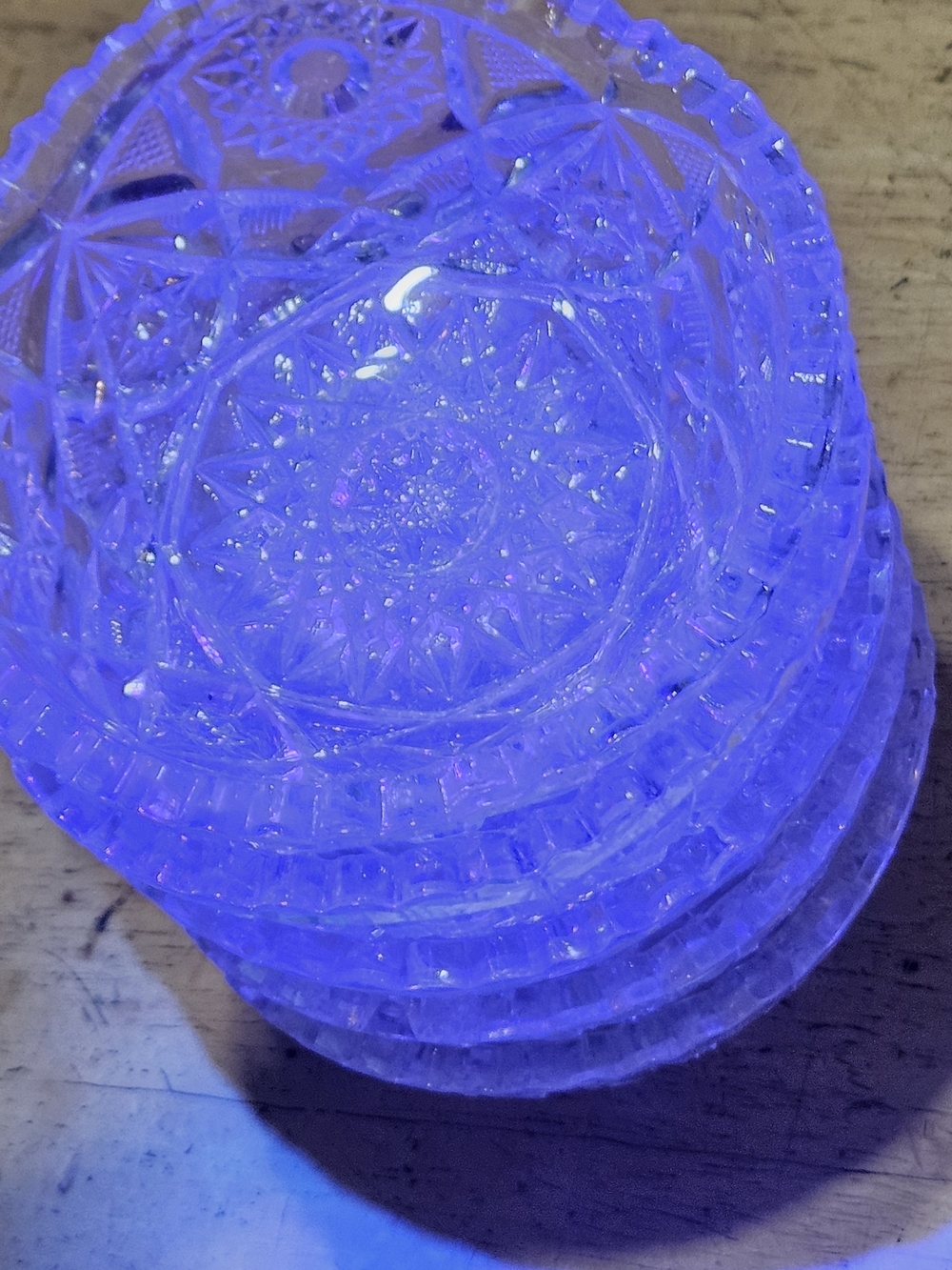 Antique McKee Glass "Fentec Clear" 4.5" fruit dessert bowls Sawtooth Star Arch